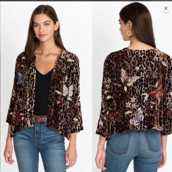 NWT Johnny Was Penelope Leopard Velvet Butterfly Embroidered Bolero Jacket S - Picture 1 of 16